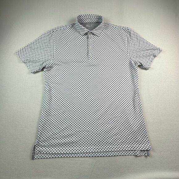 Johhnie O Shirt Mens Large White Gray Patterned Performance Golf Polo Shirt - Picture 1 of 10